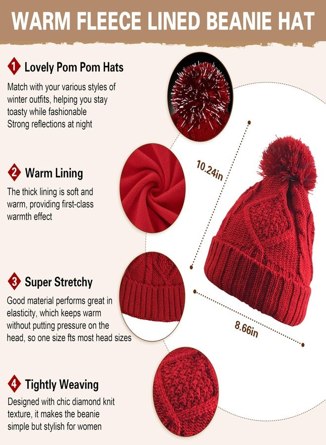 OROOTL Winter Scarf Gloves and Hat Set for Women, Beanie Hat Long Scarf Touchscreen Gloves, Warm 3 in 1 Set for Womens Girls Red - Image 2